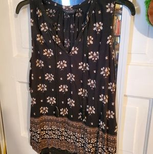 Lucky Brand Black Pattern Tank Tassles Size Medium